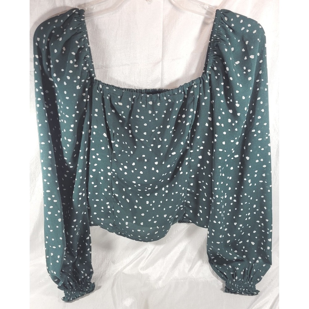 Abercrombie & Fitch Chiffon Smocked Back Square Neck Polka‎ Dot Top - Green - S